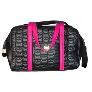LUV Betsey by Betsey Johnson quilted black cat face weekender nwot